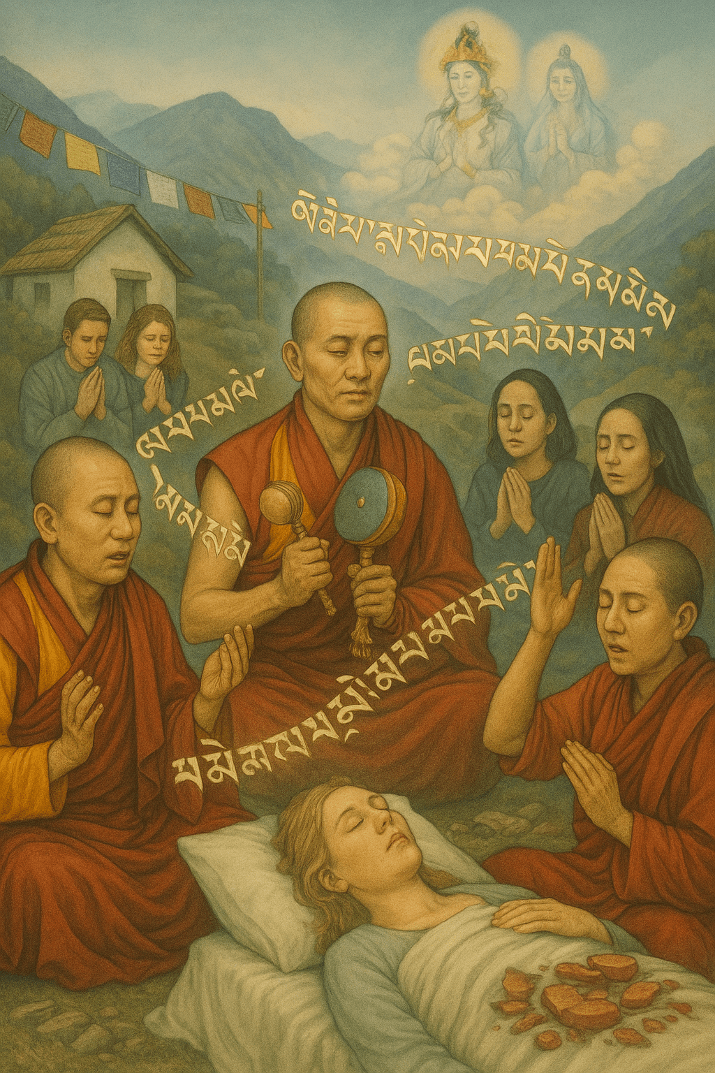 Tibetan buddhist chant over a person who is dying
